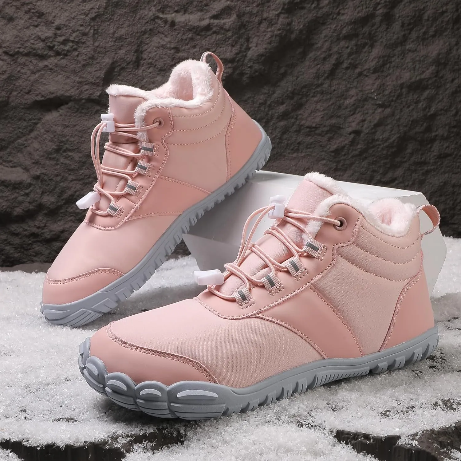 Womens Mens Barefoot Snow Boots, Soft Plush Lined Waterproof Hiking Shoes, Wide Toe Box Ankle Boots, Lightweight Outdoor Walking Anti-slip Winter Warm Sneakers