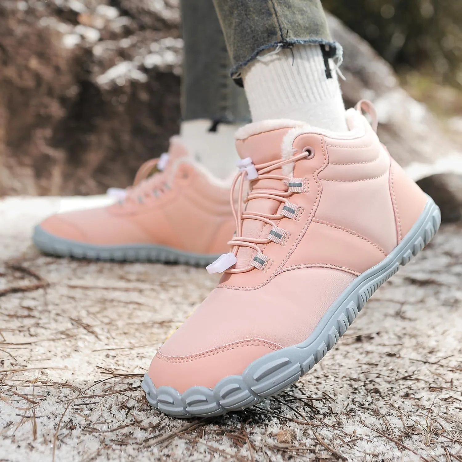 Womens Mens Barefoot Snow Boots, Soft Plush Lined Waterproof Hiking Shoes, Wide Toe Box Ankle Boots, Lightweight Outdoor Walking Anti-slip Winter Warm Sneakers