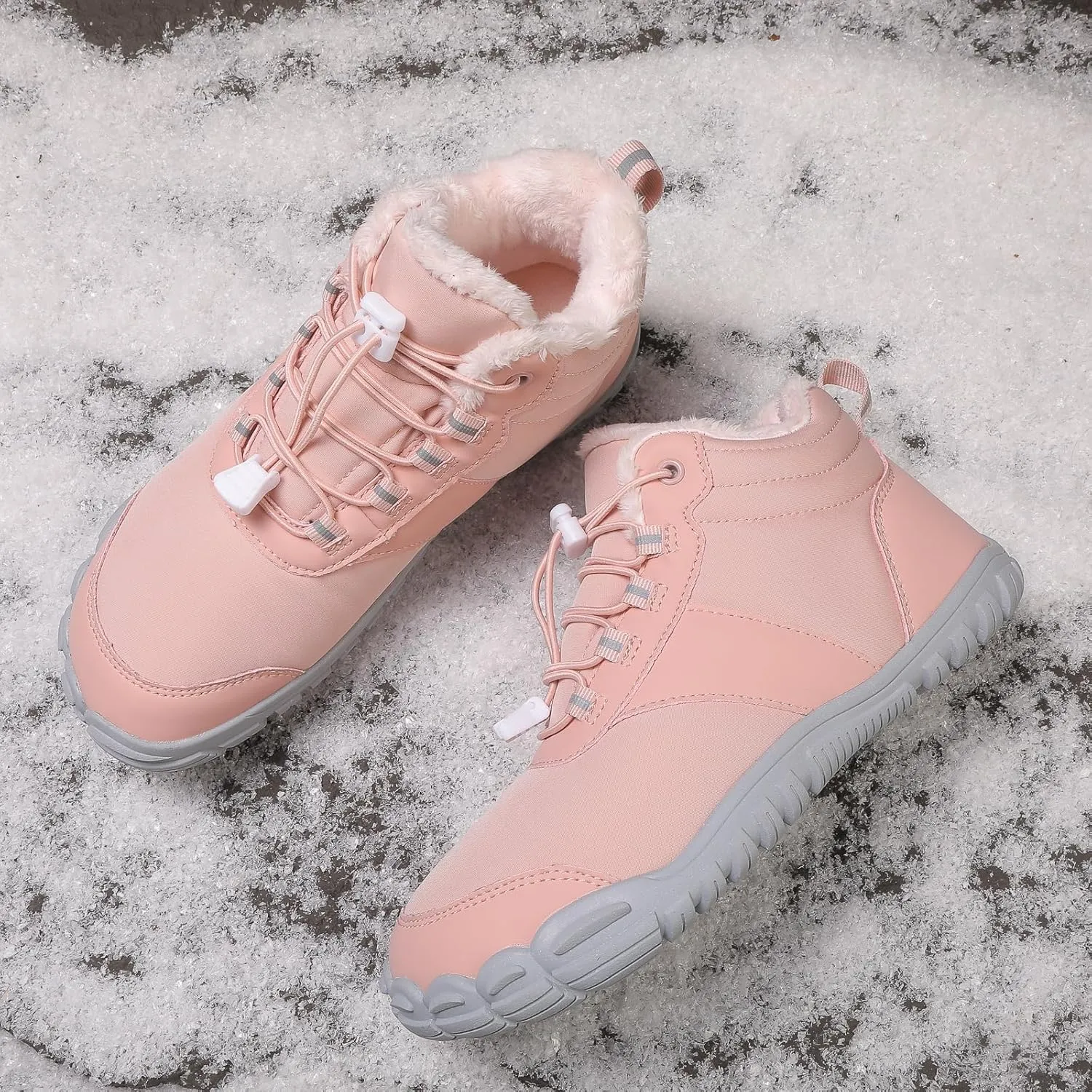 Womens Mens Barefoot Snow Boots, Soft Plush Lined Waterproof Hiking Shoes, Wide Toe Box Ankle Boots, Lightweight Outdoor Walking Anti-slip Winter Warm Sneakers
