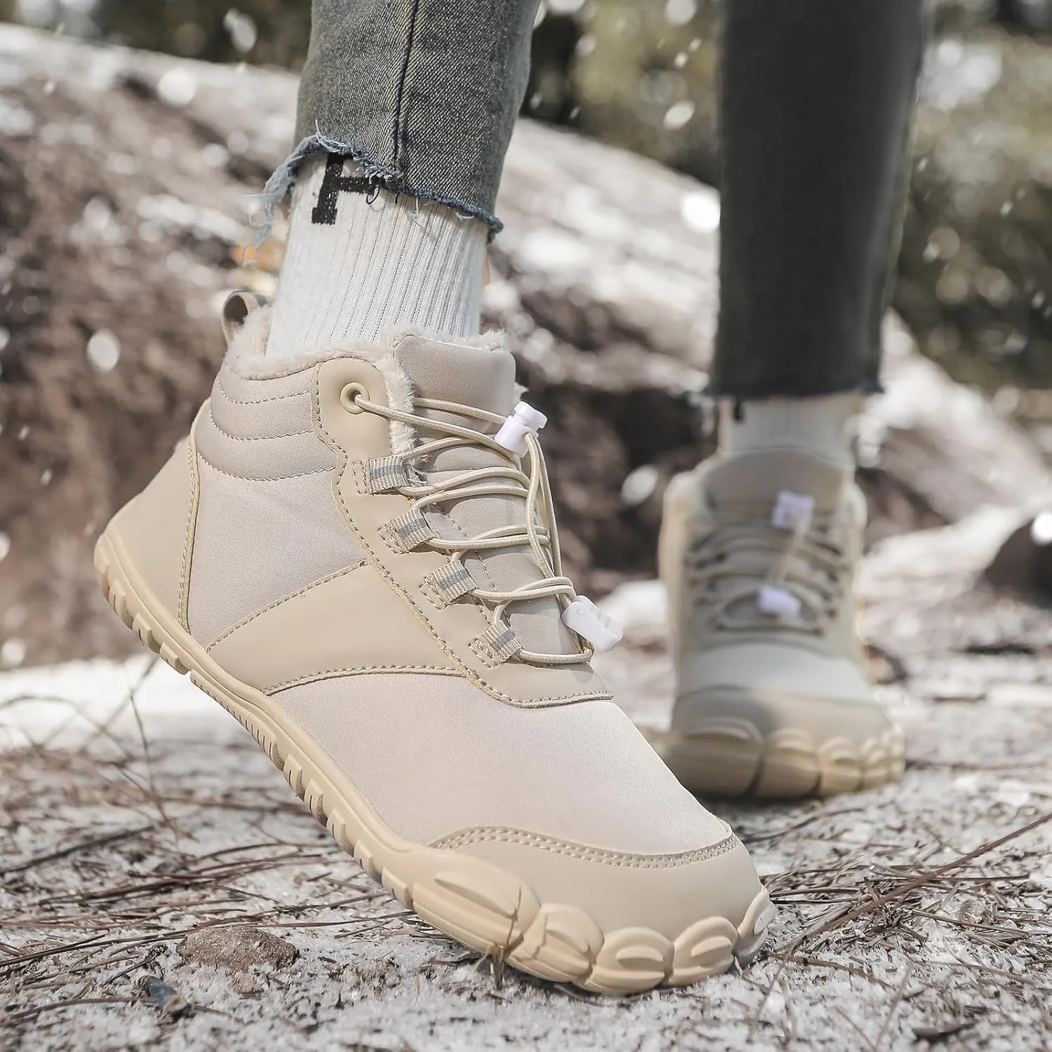 Womens Mens Barefoot Snow Boots, Soft Plush Lined Waterproof Hiking Shoes, Wide Toe Box Ankle Boots, Lightweight Outdoor Walking Anti-slip Winter Warm Sneakers