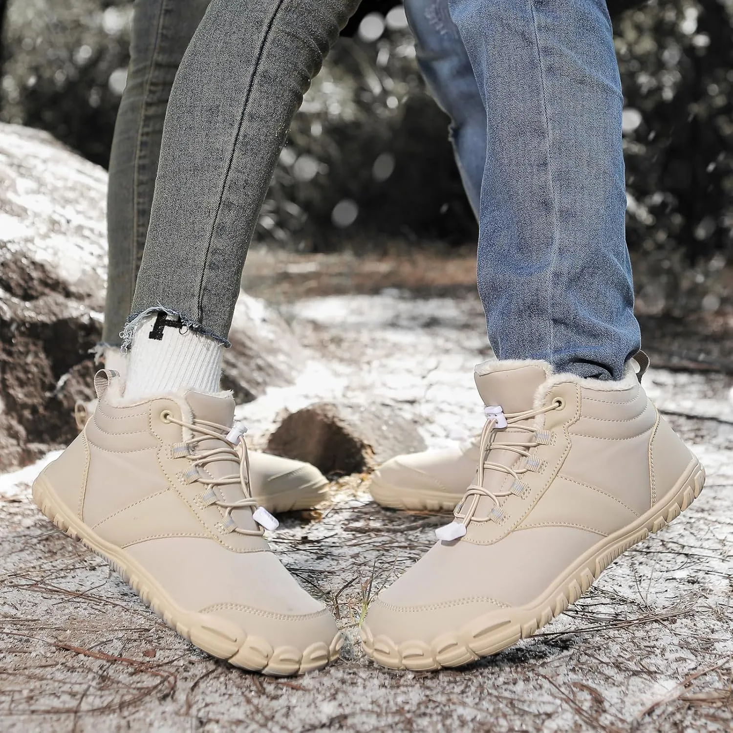 Womens Mens Barefoot Snow Boots, Soft Plush Lined Waterproof Hiking Shoes, Wide Toe Box Ankle Boots, Lightweight Outdoor Walking Anti-slip Winter Warm Sneakers