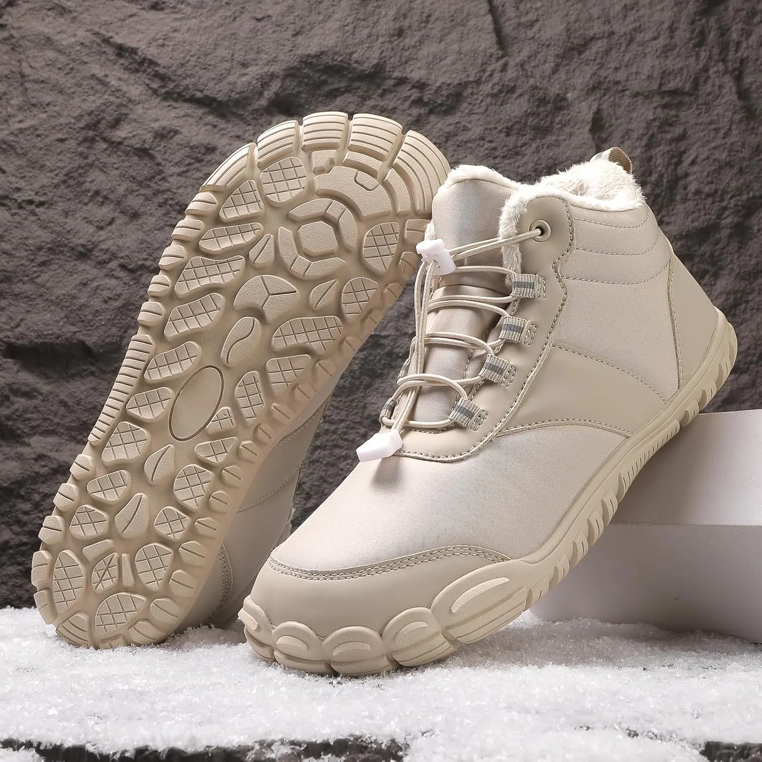 Womens Mens Barefoot Snow Boots, Soft Plush Lined Waterproof Hiking Shoes, Wide Toe Box Ankle Boots, Lightweight Outdoor Walking Anti-slip Winter Warm Sneakers