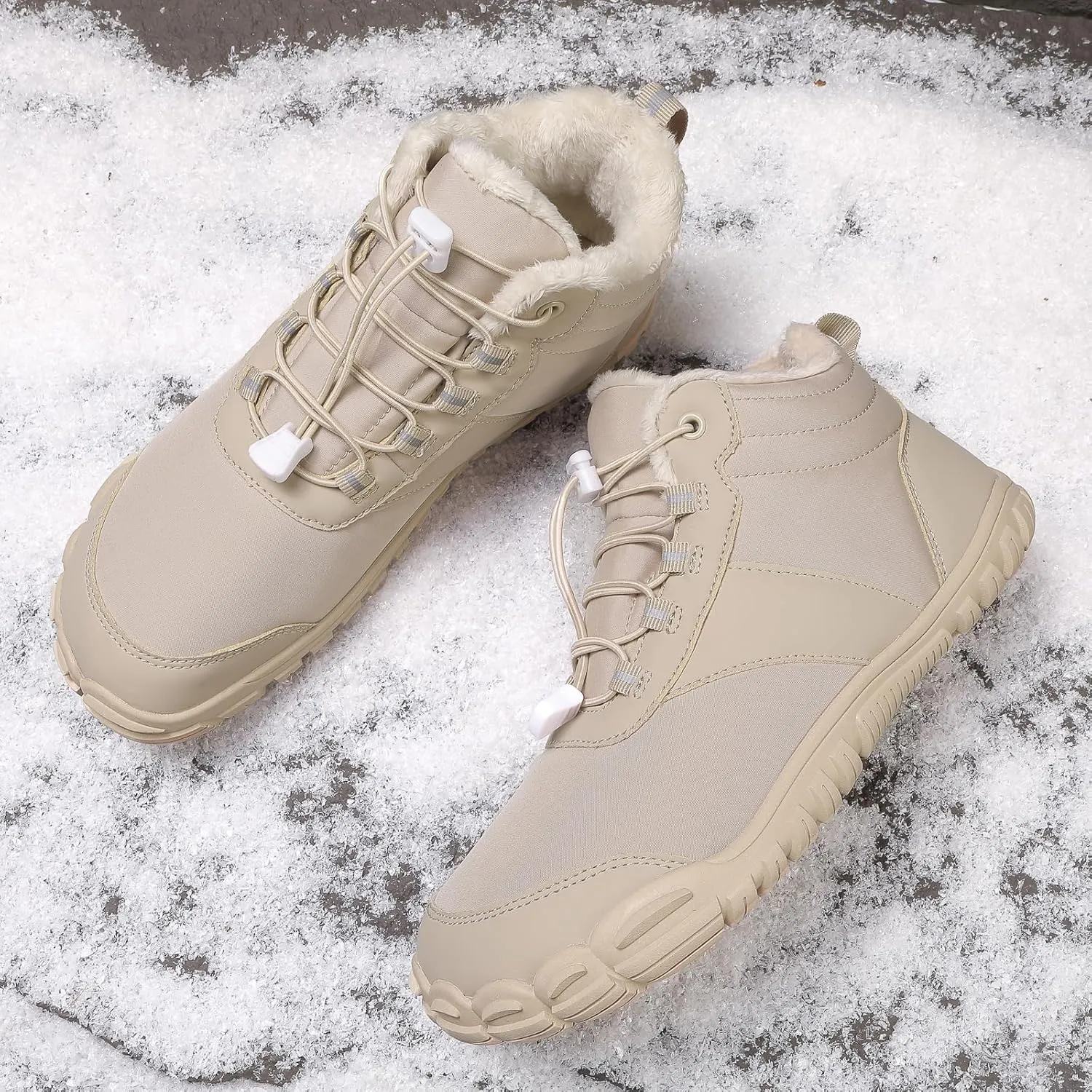 Womens Mens Barefoot Snow Boots, Soft Plush Lined Waterproof Hiking Shoes, Wide Toe Box Ankle Boots, Lightweight Outdoor Walking Anti-slip Winter Warm Sneakers