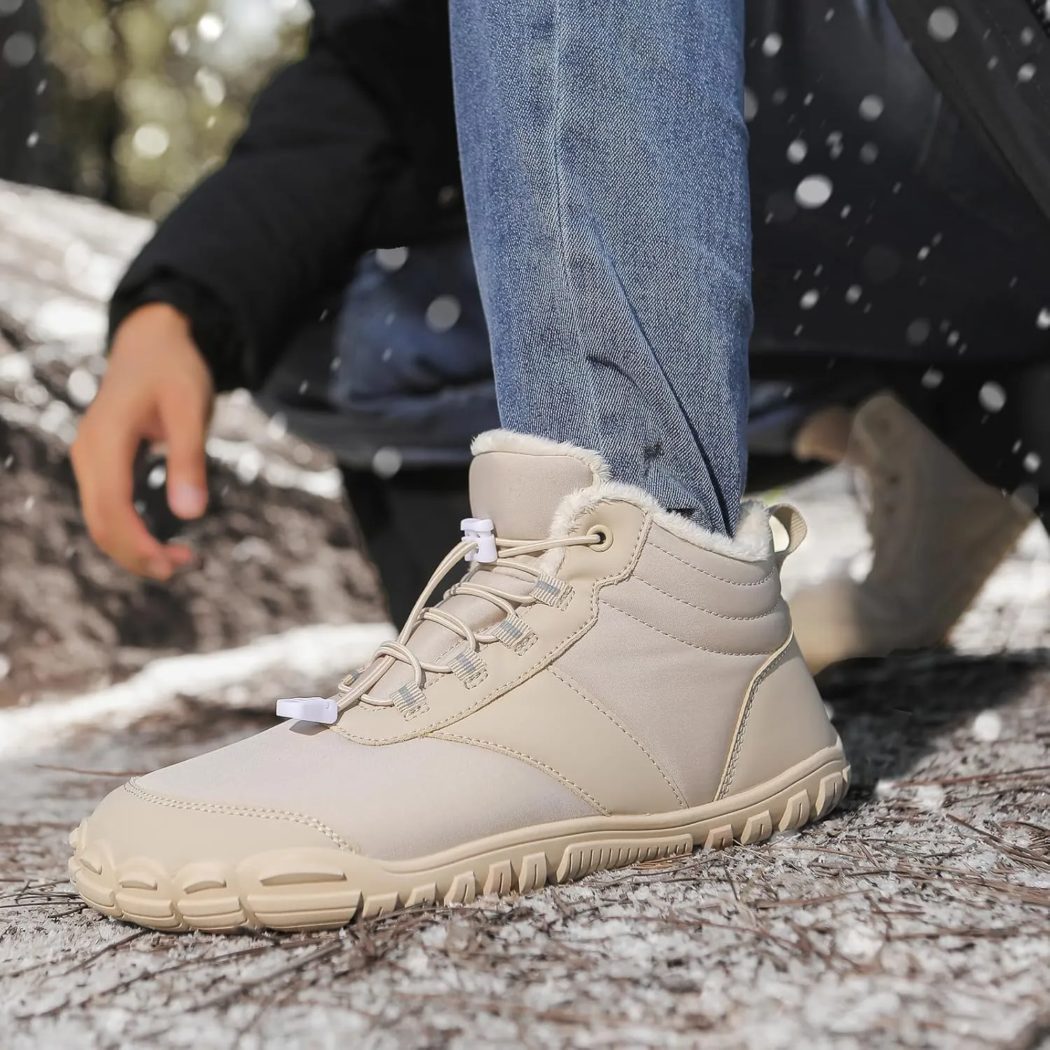 Womens Mens Barefoot Snow Boots, Soft Plush Lined Waterproof Hiking Shoes, Wide Toe Box Ankle Boots, Lightweight Outdoor Walking Anti-slip Winter Warm Sneakers