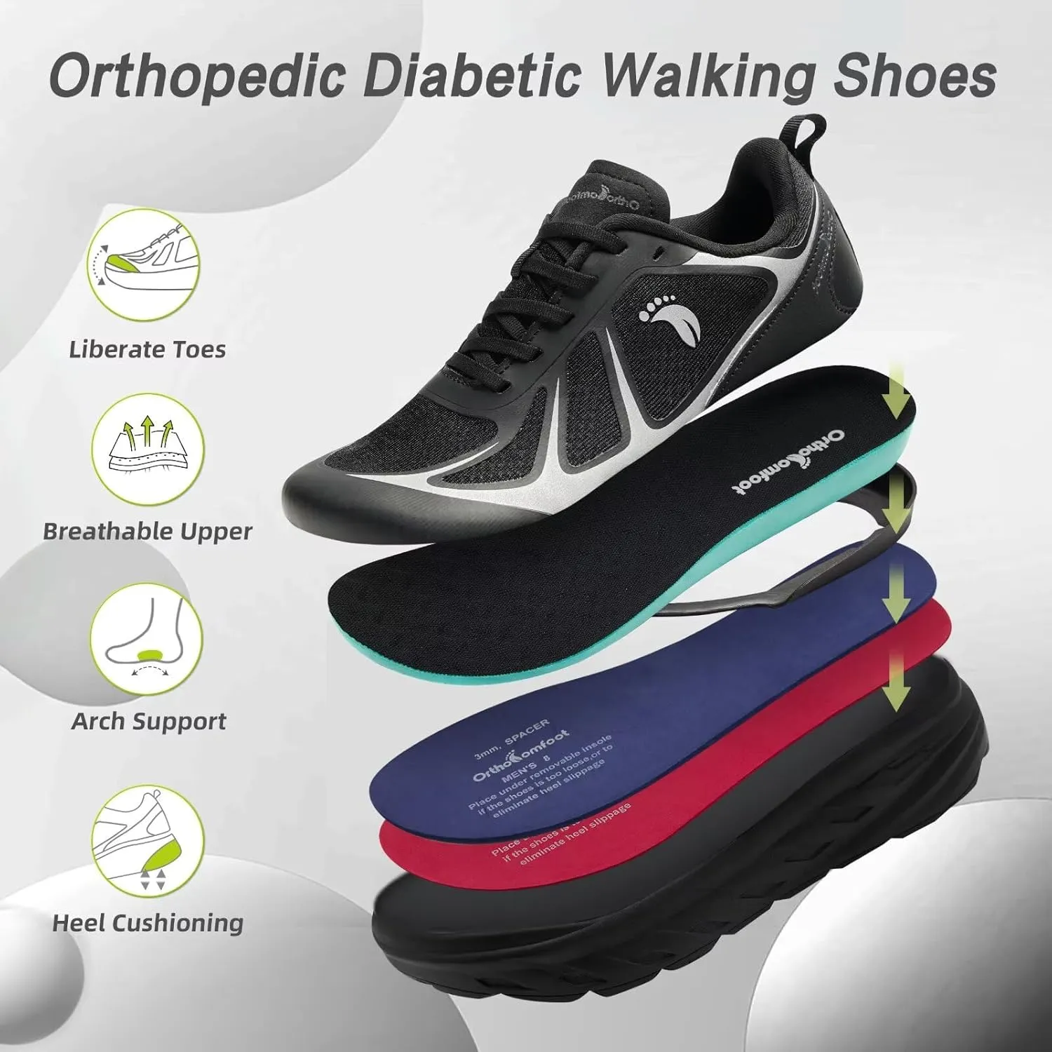 Women's Orthopedic Diabetic Wide Running Shoes: Comfortable Casual Arch Support Plantar Fasciitis Sports Sneakers, High Arch Orthotic Work Tennis Walking Shoes for Foot and Heel Pain Relief