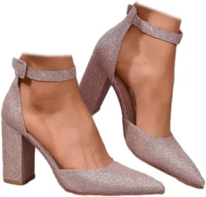 Women's Pointed Toe High Heels Pump Shoes Suede Closed Toe Ankle Strap Wedding Evening Party Dress Shoes