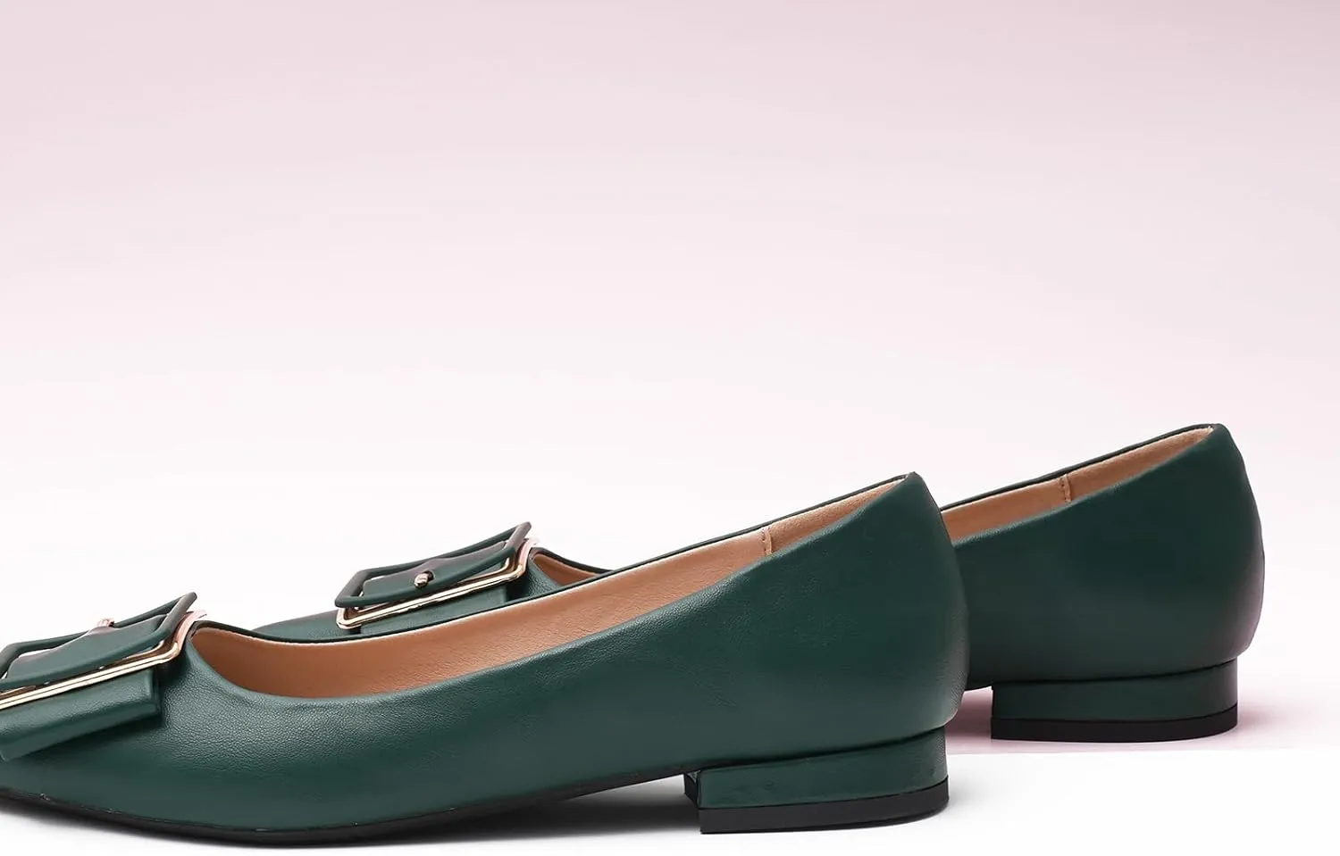 Women's Pointed Toe Square Buckle Flats Elegant Slip-On Ballet Flats Comfortable Dressy Shoes for Work Party Daily Wear