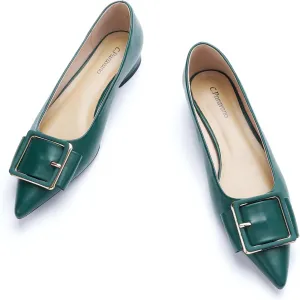 Women's Pointed Toe Square Buckle Flats Elegant Slip-On Ballet Flats Comfortable Dressy Shoes for Work Party Daily Wear