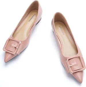 Women's Pointed Toe Square Buckle Flats Elegant Slip-On Ballet Flats Comfortable Dressy Shoes for Work Party Daily Wear