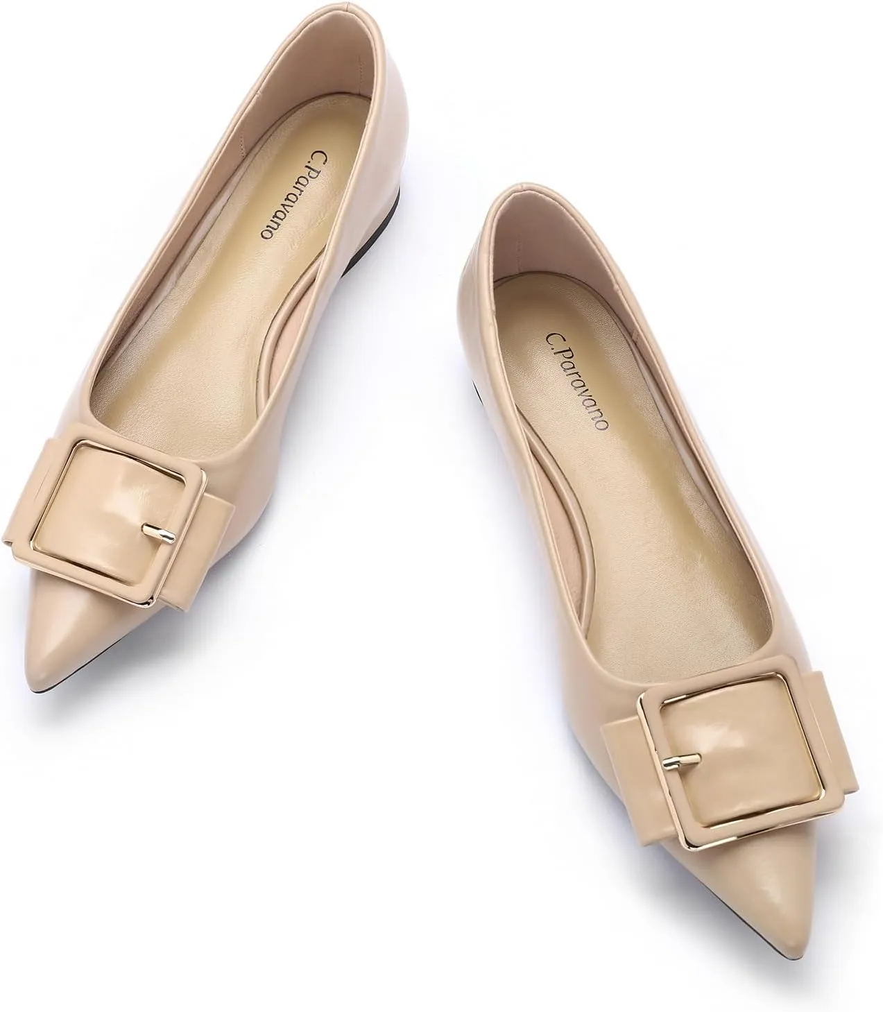 Women's Pointed Toe Square Buckle Flats Elegant Slip-On Ballet Flats Comfortable Dressy Shoes for Work Party Daily Wear