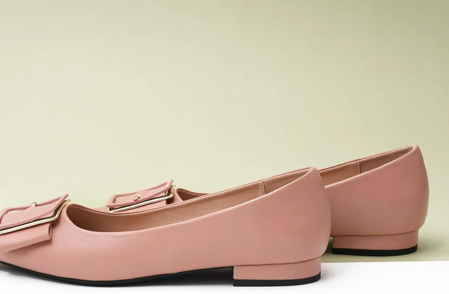Women's Pointed Toe Square Buckle Flats Elegant Slip-On Ballet Flats Comfortable Dressy Shoes for Work Party Daily Wear
