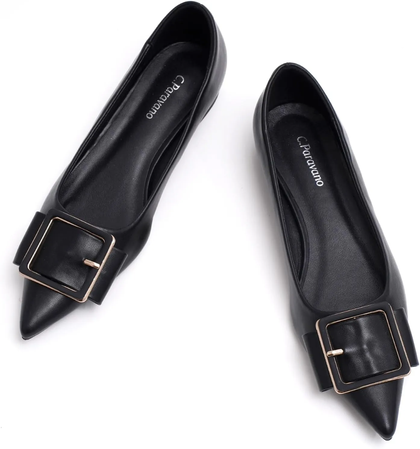 Women's Pointed Toe Square Buckle Flats Elegant Slip-On Ballet Flats Comfortable Dressy Shoes for Work Party Daily Wear