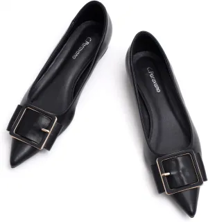 Women's Pointed Toe Square Buckle Flats Elegant Slip-On Ballet Flats Comfortable Dressy Shoes for Work Party Daily Wear