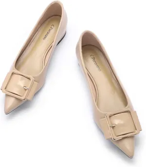 Women's Pointed Toe Square Buckle Flats Elegant Slip-On Ballet Flats Comfortable Dressy Shoes for Work Party Daily Wear