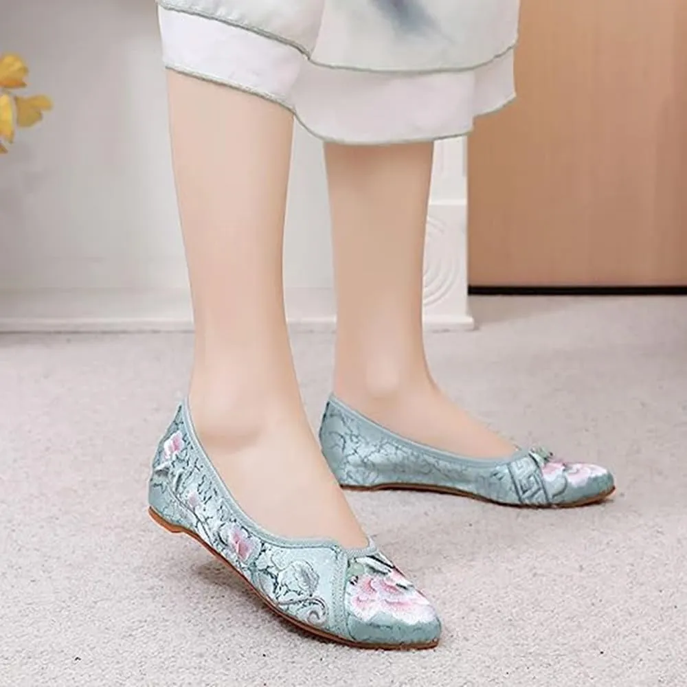 Women's Retro Classic Ballet Flats Shoes Pointed Toe Slip On Comfortable Loafer Handmade Floral Embroidered Shoes for Women Mary Jane Flats Cheongsam Shoes