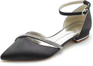 Women's Satin Bridal Flats - Crystal Wedding Shoes with Pointed Toe, Elegant Prom & Ceremony Flats for Bride & Bridesmaid, Comfortable Evening Party Dress Shoes