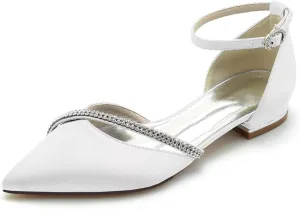 Women's Satin Bridal Flats - Crystal Wedding Shoes with Pointed Toe, Elegant Prom & Ceremony Flats for Bride & Bridesmaid, Comfortable Evening Party Dress Shoes