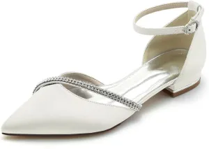 Women's Satin Bridal Flats - Crystal Wedding Shoes with Pointed Toe, Elegant Prom & Ceremony Flats for Bride & Bridesmaid, Comfortable Evening Party Dress Shoes