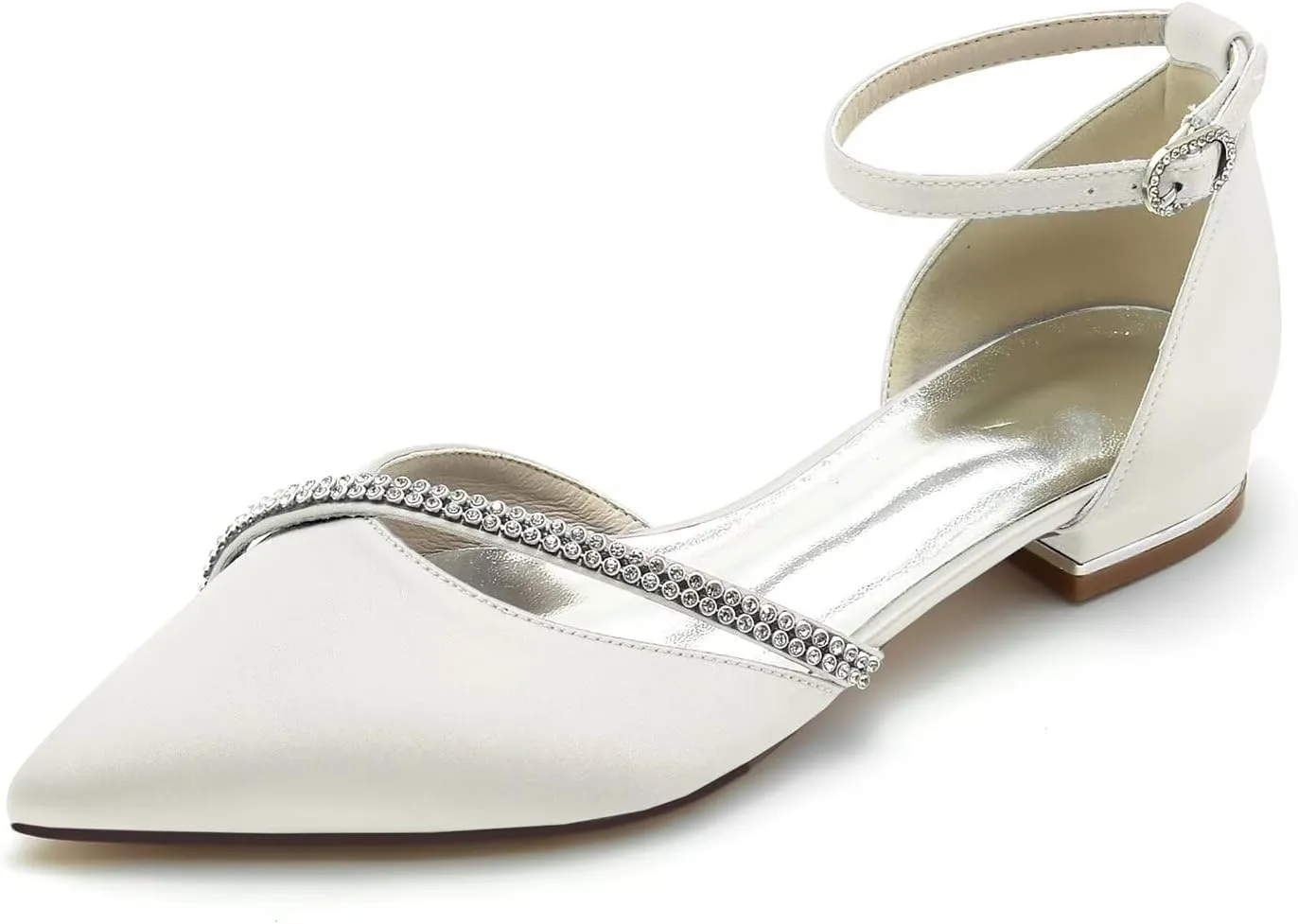 Women's Satin Bridal Flats - Crystal Wedding Shoes with Pointed Toe, Elegant Prom & Ceremony Flats for Bride & Bridesmaid, Comfortable Evening Party Dress Shoes