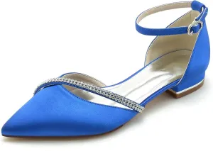 Women's Satin Bridal Flats - Crystal Wedding Shoes with Pointed Toe, Elegant Prom & Ceremony Flats for Bride & Bridesmaid, Comfortable Evening Party Dress Shoes
