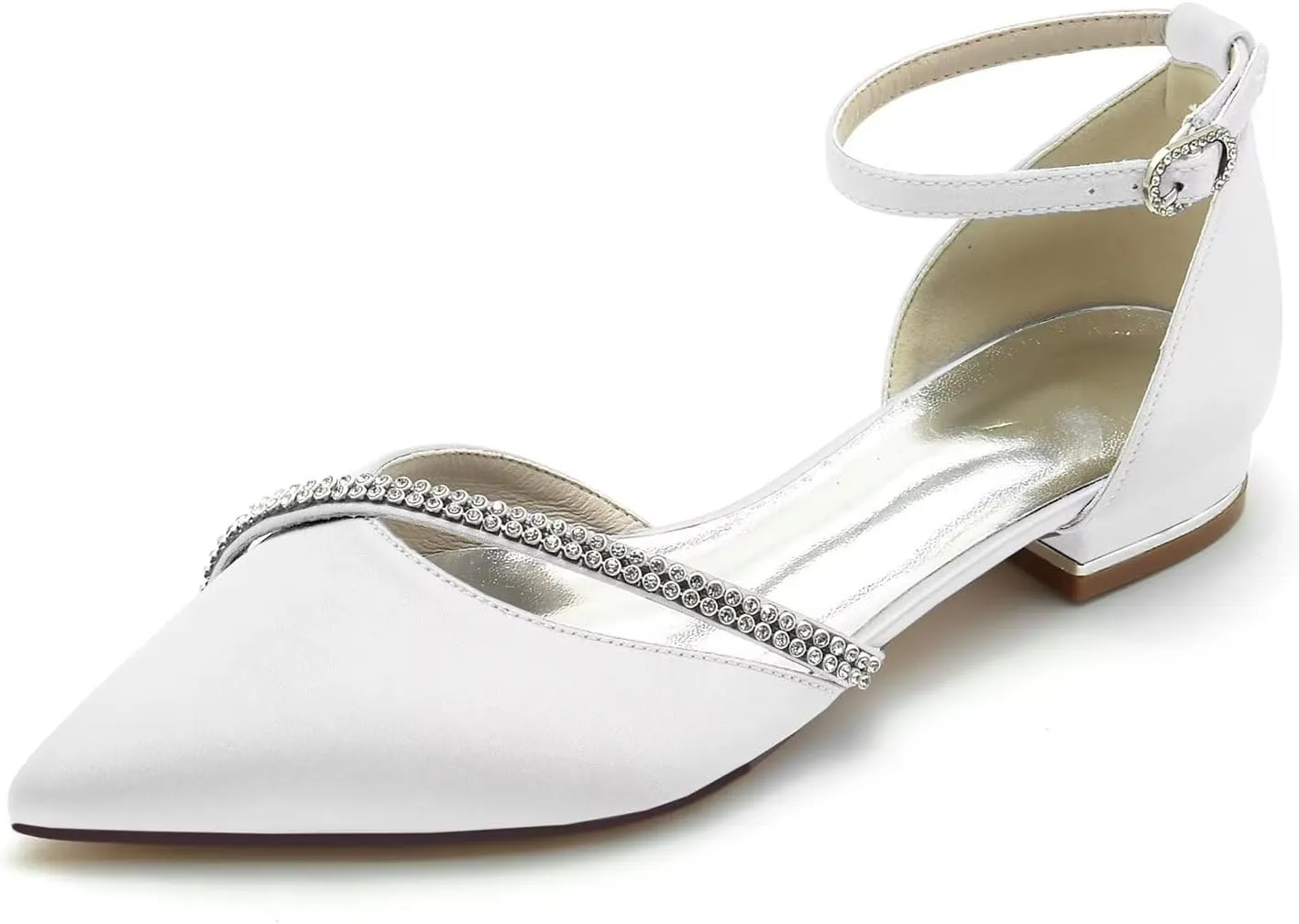 Women's Satin Bridal Flats - Crystal Wedding Shoes with Pointed Toe, Elegant Prom & Ceremony Flats for Bride & Bridesmaid, Comfortable Evening Party Dress Shoes