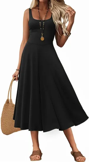 Women's Sleeveless Summer Dress Scoop Neck Casual Loose Flowy Midi Sundresses Tank Fit & Flare Beach Vacation Dress