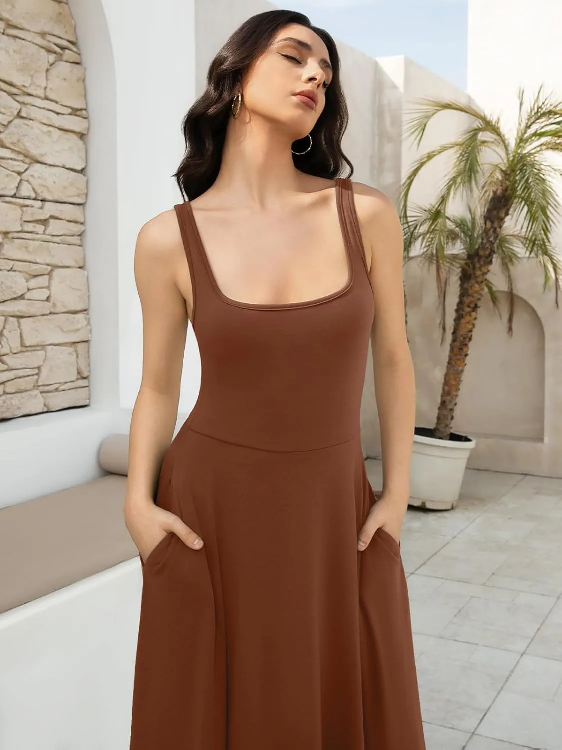 Women's Sleeveless Summer Dress Scoop Neck Casual Loose Flowy Midi Sundresses Tank Fit & Flare Beach Vacation Dress