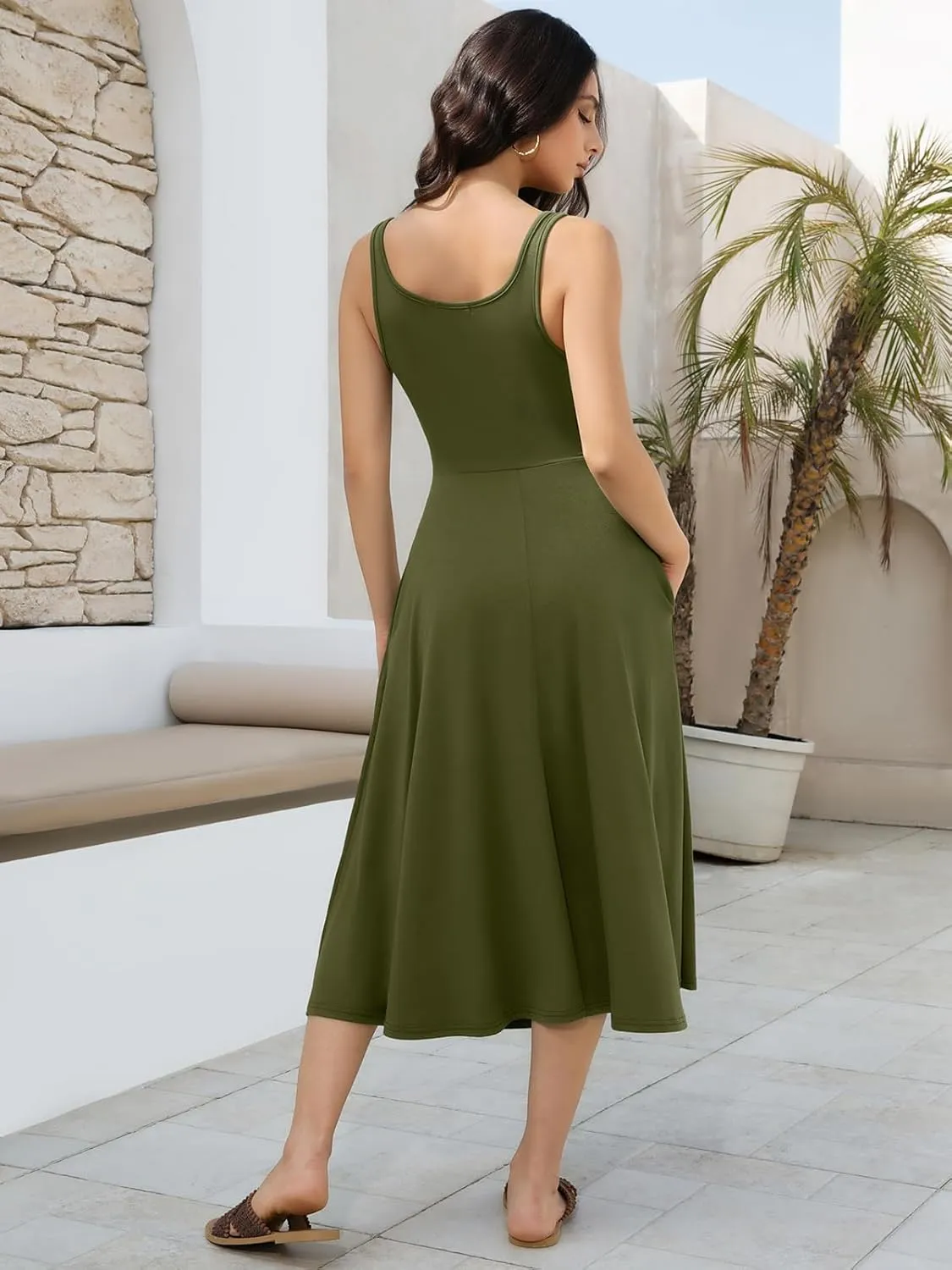Women's Sleeveless Summer Dress Scoop Neck Casual Loose Flowy Midi Sundresses Tank Fit & Flare Beach Vacation Dress