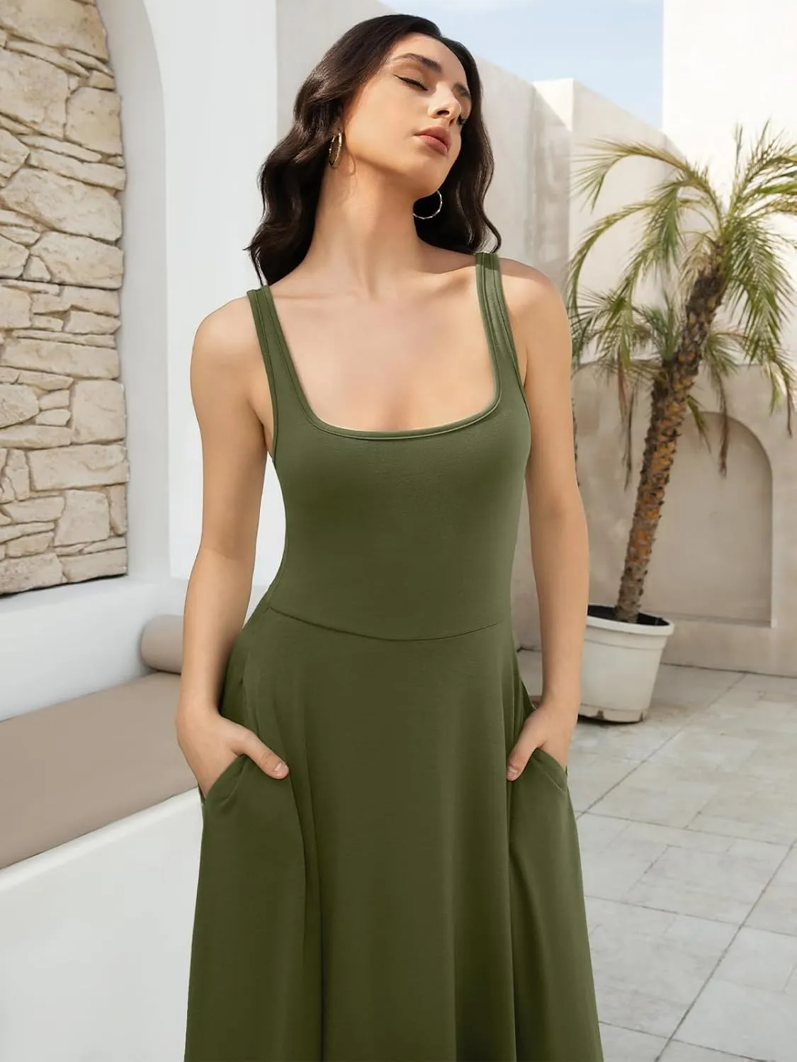Women's Sleeveless Summer Dress Scoop Neck Casual Loose Flowy Midi Sundresses Tank Fit & Flare Beach Vacation Dress