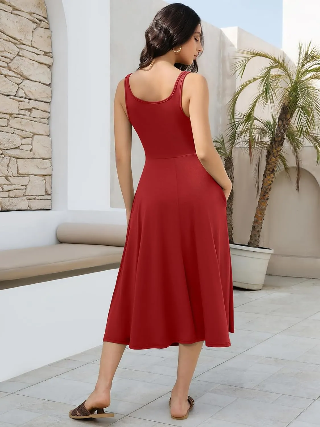 Women's Sleeveless Summer Dress Scoop Neck Casual Loose Flowy Midi Sundresses Tank Fit & Flare Beach Vacation Dress