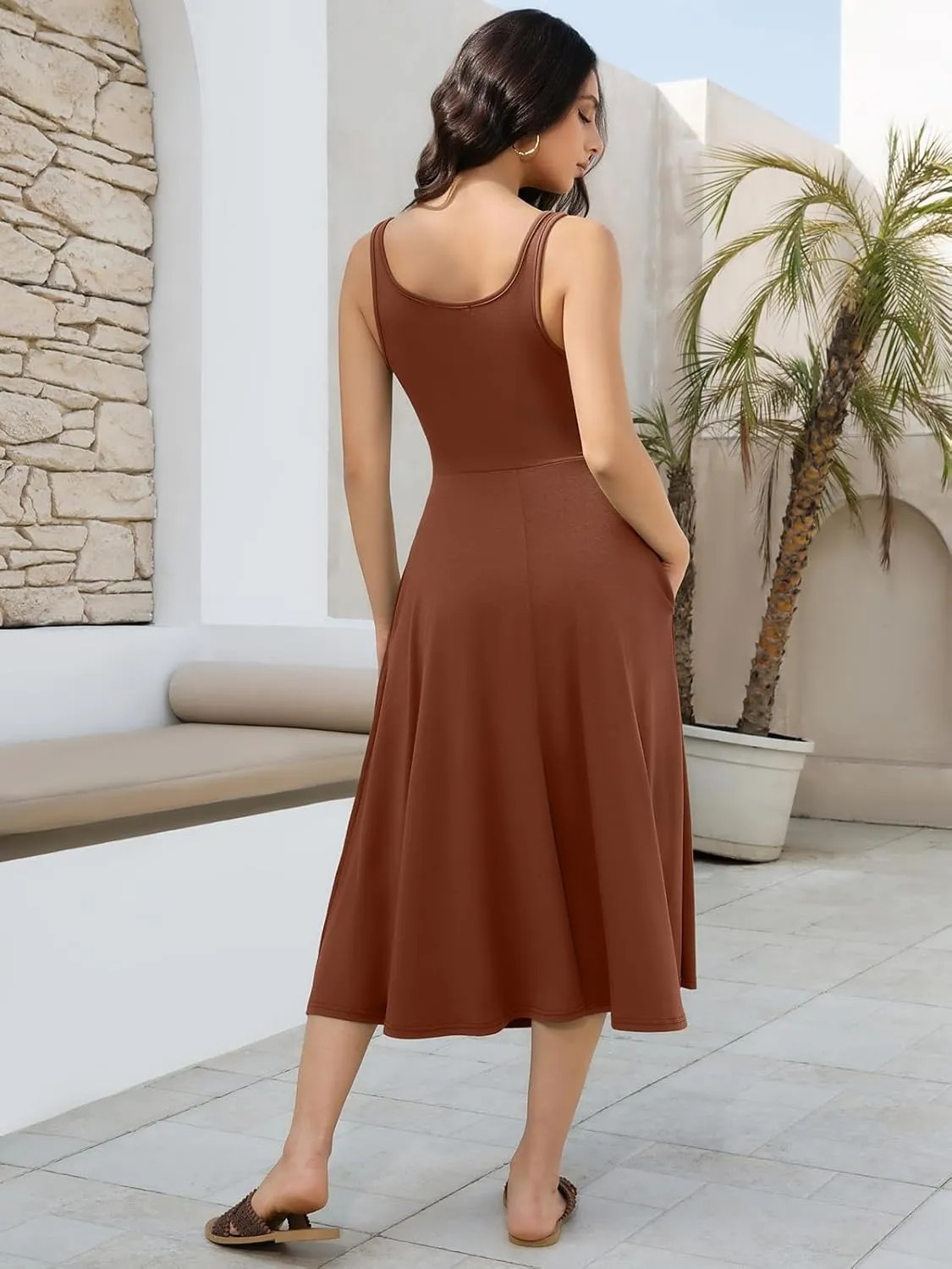 Women's Sleeveless Summer Dress Scoop Neck Casual Loose Flowy Midi Sundresses Tank Fit & Flare Beach Vacation Dress
