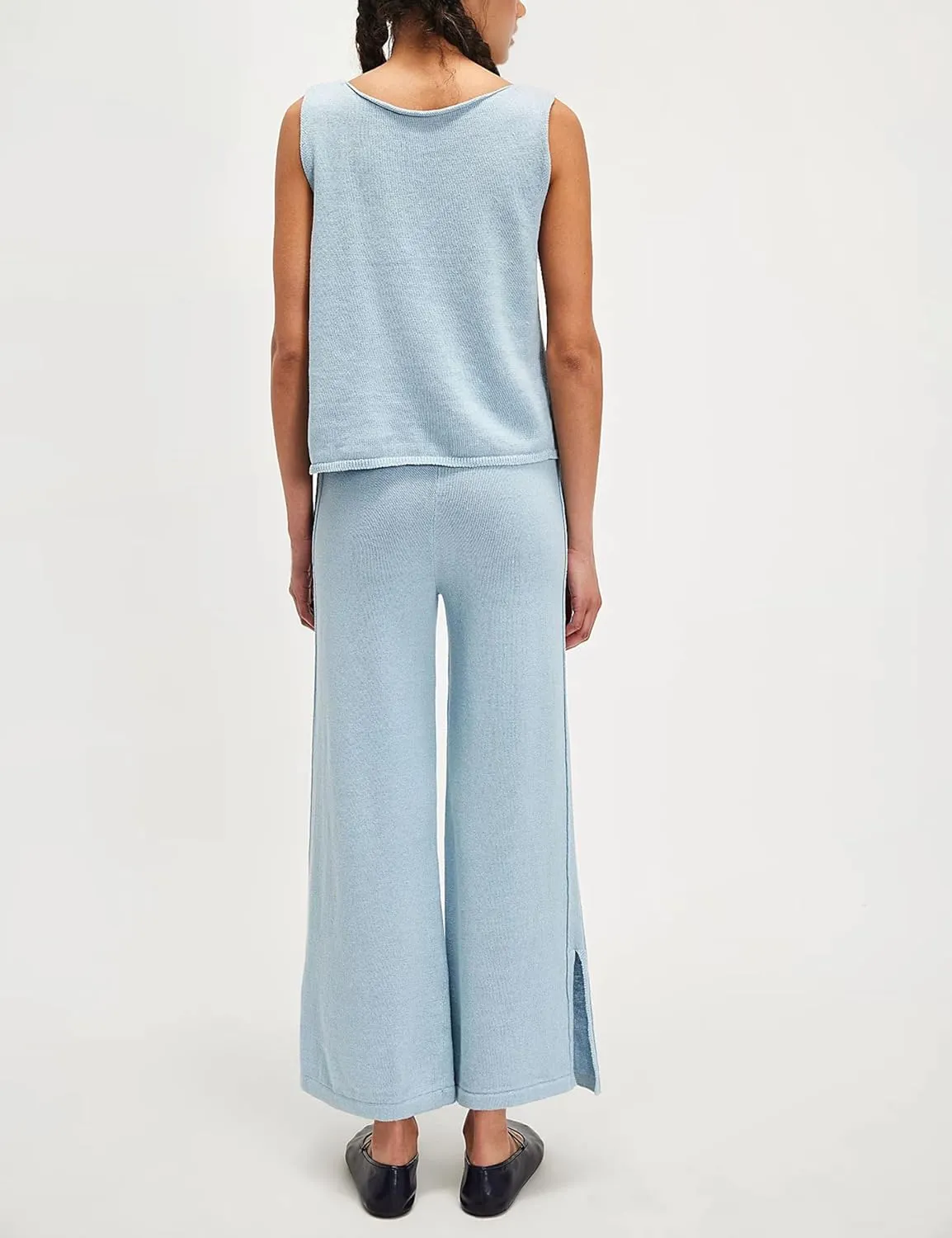 Womens Sleeveless Sweater Sets 2 Piece Outfits Knit Front Tie Top High Rise Side Slit Pants Tracksuits