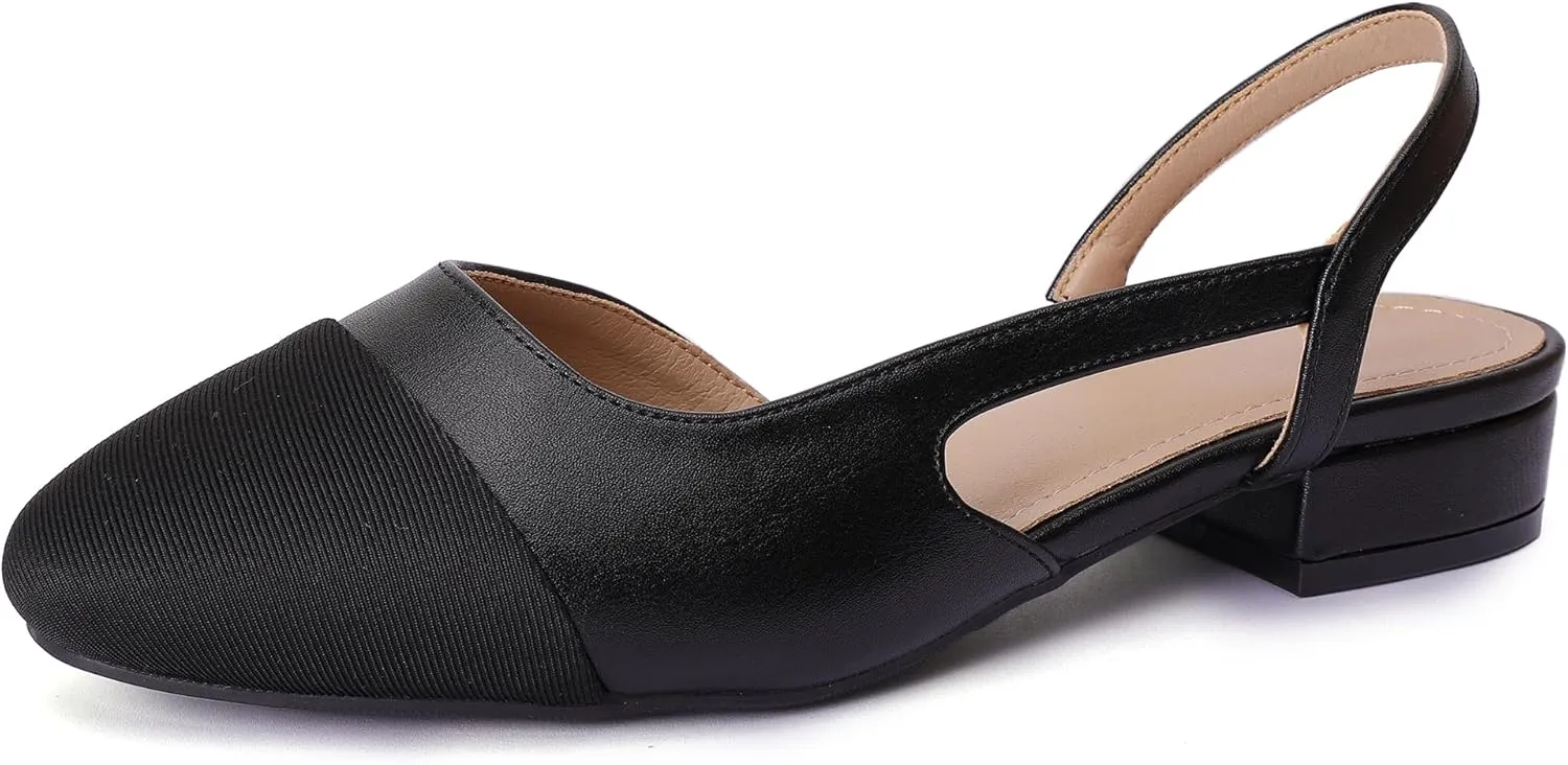 Women's Slingback Flats, Square Toe Flats for Women Dressy Casual Work Office Party, Fashion Splicing Dress Shoes for Women
