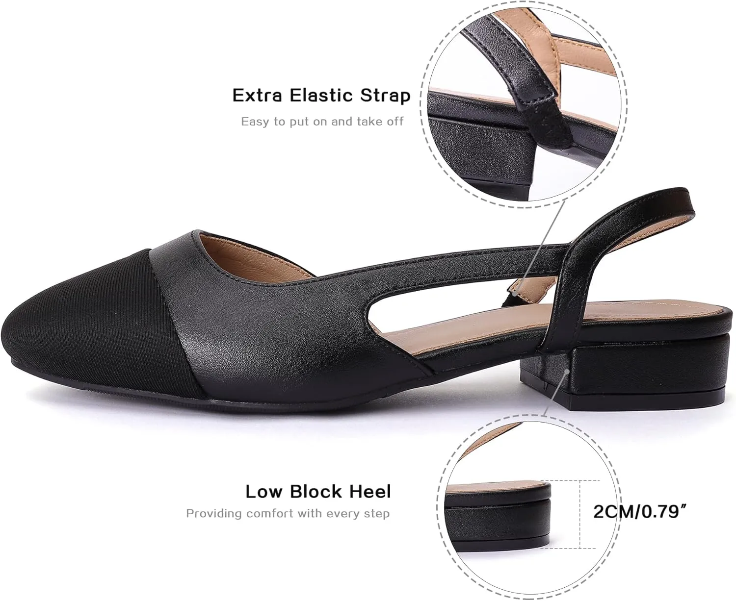 Women's Slingback Flats, Square Toe Flats for Women Dressy Casual Work Office Party, Fashion Splicing Dress Shoes for Women