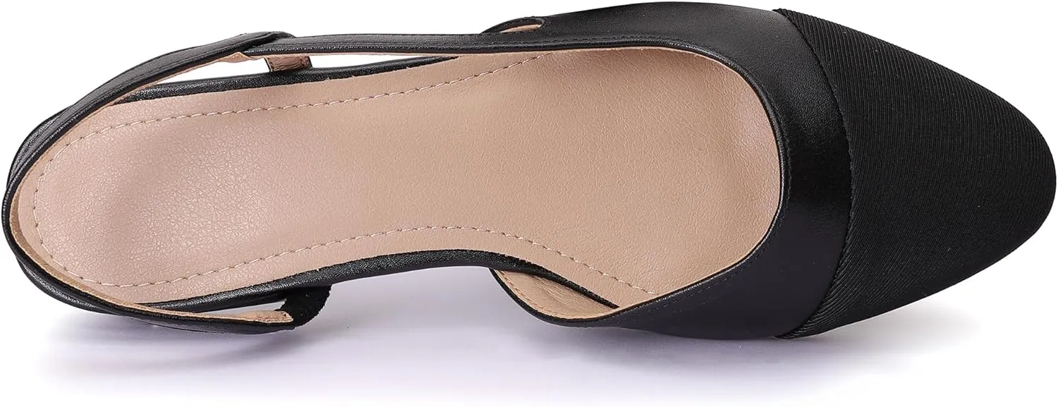Women's Slingback Flats, Square Toe Flats for Women Dressy Casual Work Office Party, Fashion Splicing Dress Shoes for Women