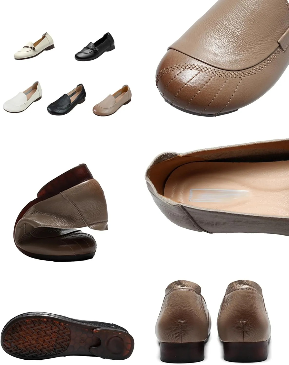 Women's Slip On Comfort Leather Dress Shoes,Spring/Fall Round Toe Non-Slip Oxford Soft Sole Casual Flat Walking Loafers