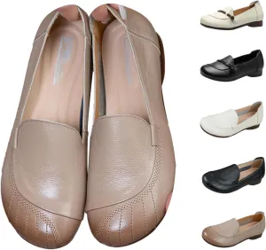 Women's Slip On Comfort Leather Dress Shoes,Spring/Fall Round Toe Non-Slip Oxford Soft Sole Casual Flat Walking Loafers