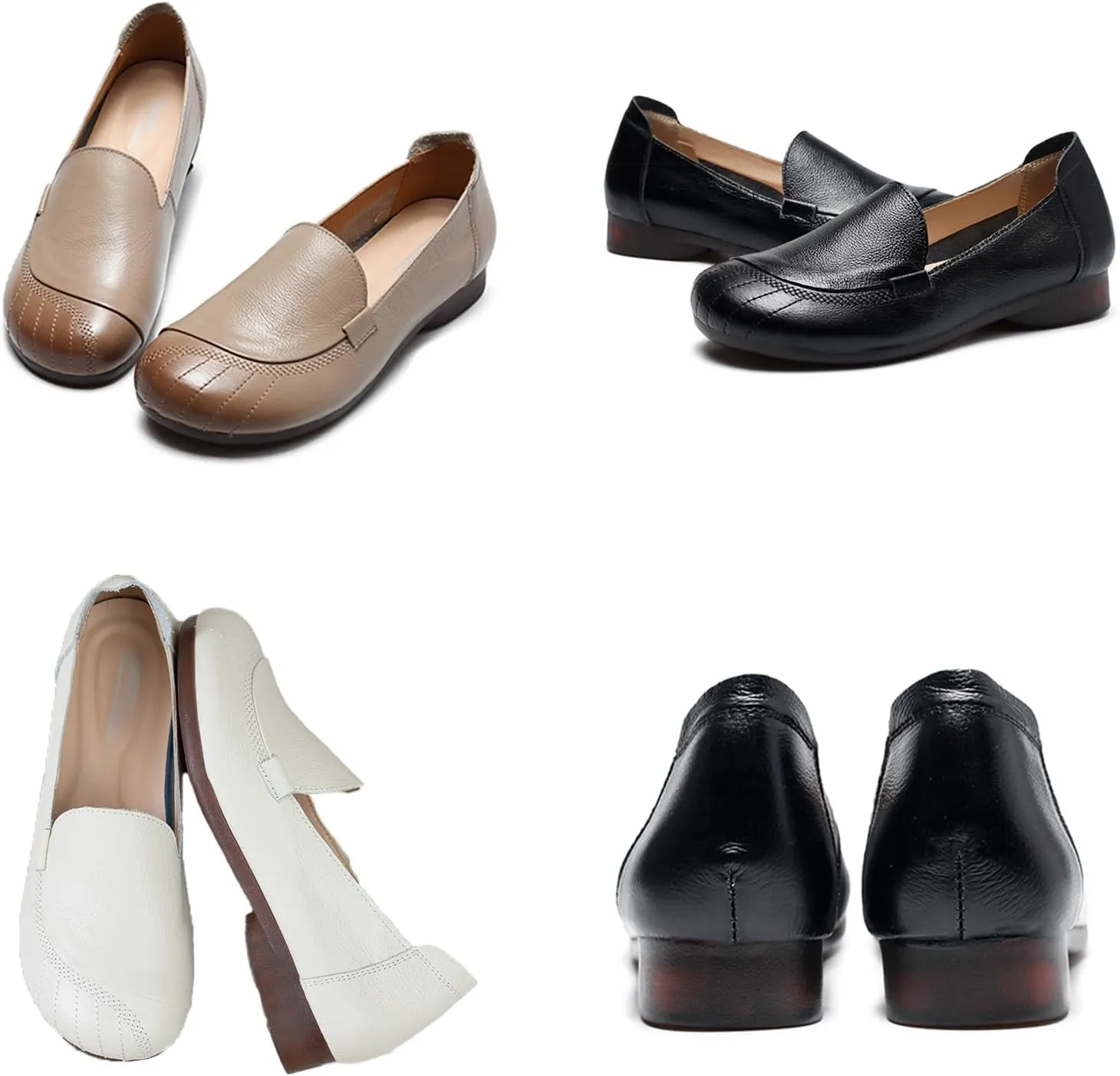 Women's Slip On Comfort Leather Dress Shoes,Spring/Fall Round Toe Non-Slip Oxford Soft Sole Casual Flat Walking Loafers
