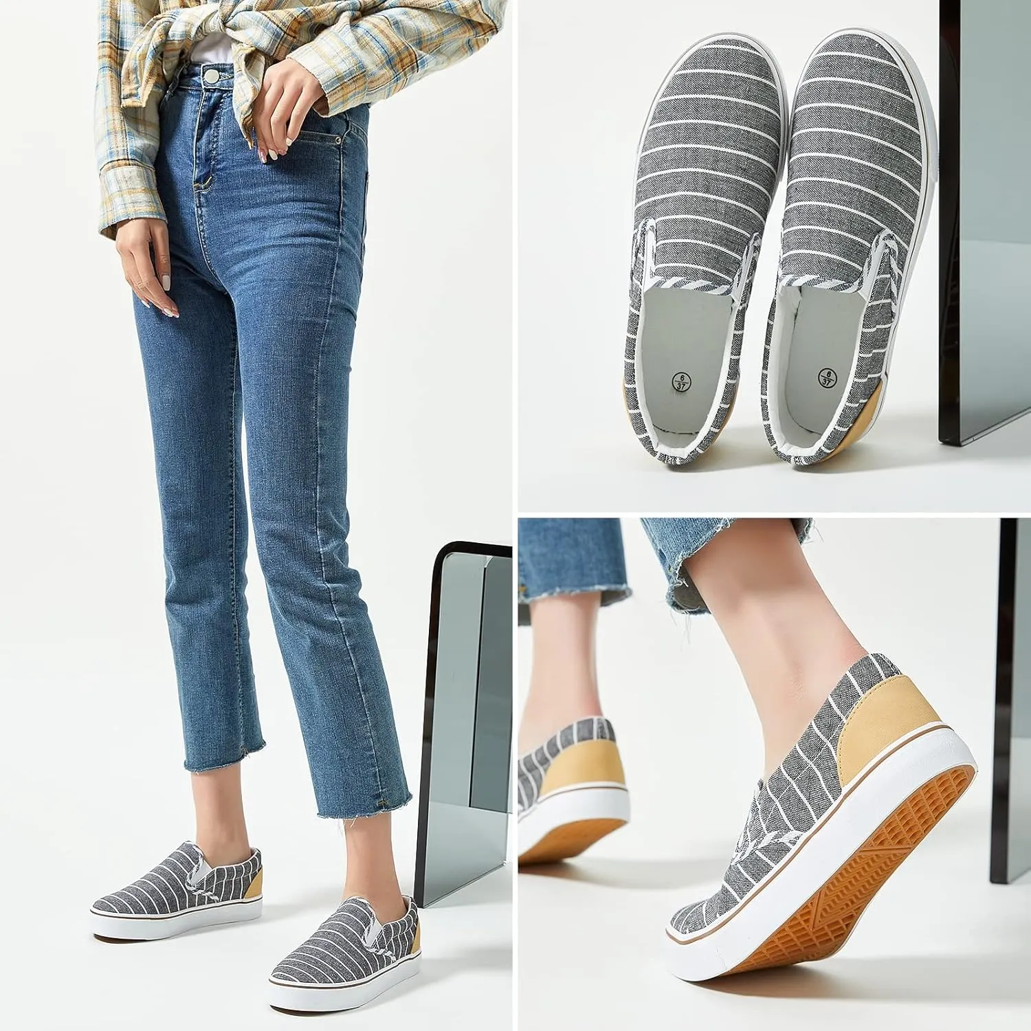 Women's Slip on Shoes Canvas Sneakers Loafers Non Slip Shoes Low Top Casual Shoes