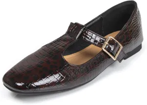 Women's Slip On T-Strap Mary Jane Flats Low Chunky Heel Comfy PU Round Toe Flat Shoes for Women Work Dressy Closed Toe Adjustable Strap Ballet Flats