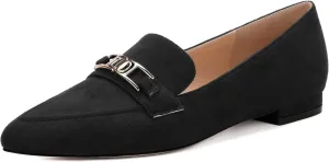Womens Solid Slip On Pointed Toe Casual Flat Loafer, Metal Chain Loafers for Women Comfortable Fashion Work Flats Shoes