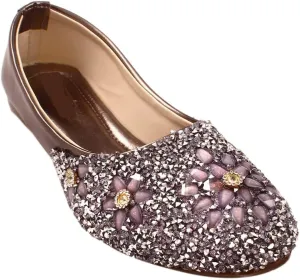 Women's Special Synthetic Stones Belly Flats - Comfortable T-P-R Sole Slip-On Shoes with Flat Sole