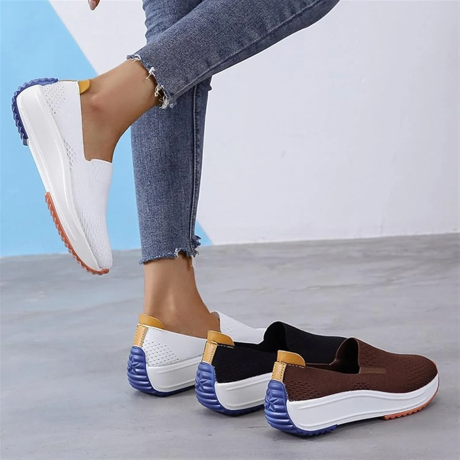 Women's Stretch Mesh Sneakers Casual Breathable Lightweight Loafers Slip-on Non Slip Walking Shoe Nurse Shoes