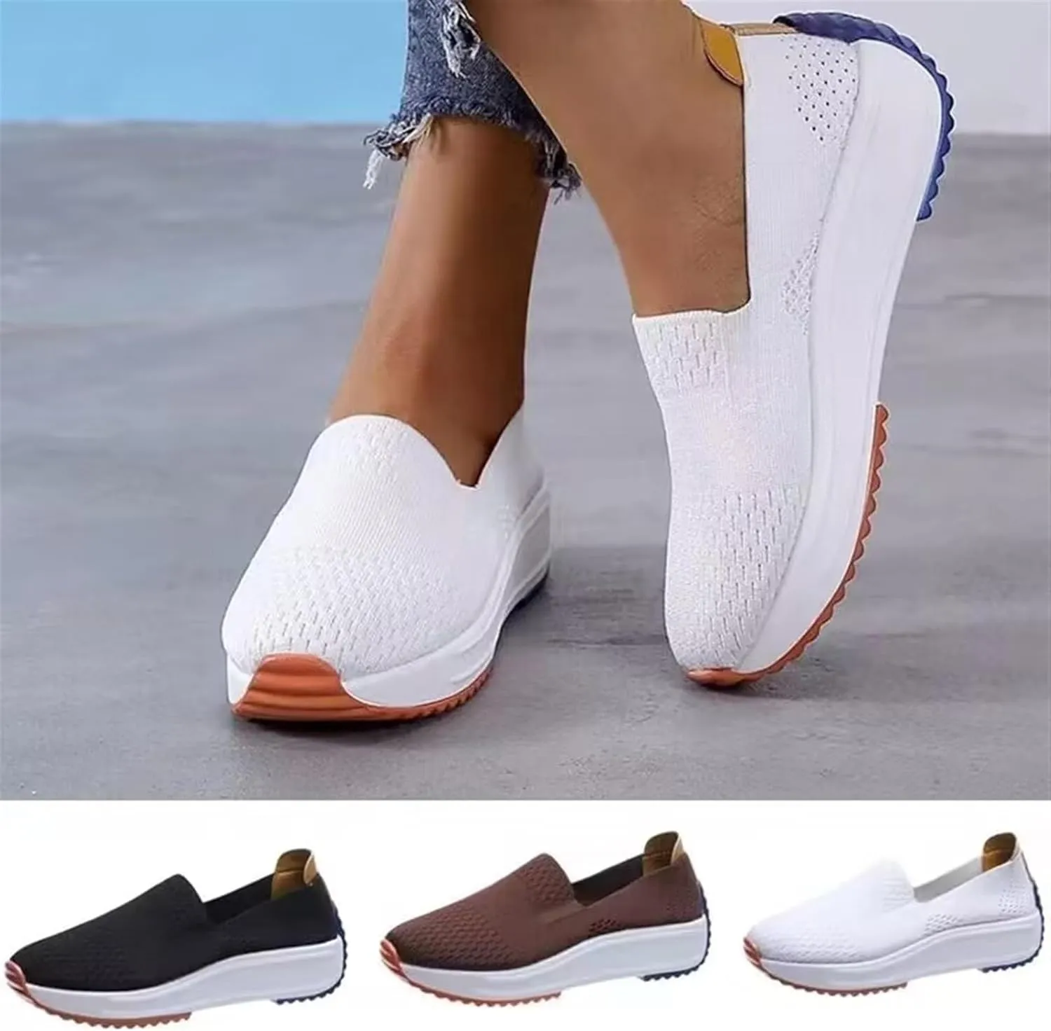Women's Stretch Mesh Sneakers Casual Breathable Lightweight Loafers Slip-on Non Slip Walking Shoe Nurse Shoes