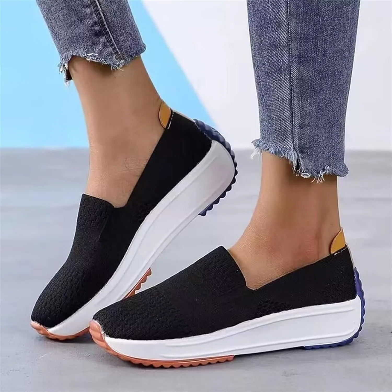 Women's Stretch Mesh Sneakers Casual Breathable Lightweight Loafers Slip-on Non Slip Walking Shoe Nurse Shoes
