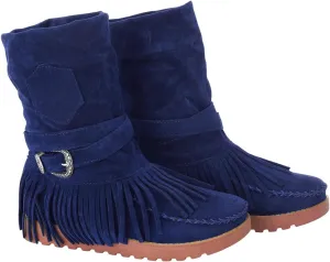 Women's Tassel Booties Fashion Fringe Suede Moccasins Ankle Boots Retro Ethnic Wedge Wide Mid Calf Booties Winter Warm Riding Short Ankle Boots For Girls