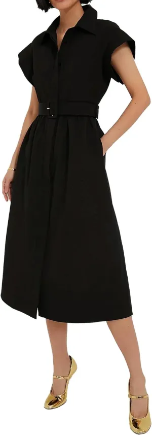 Womens Turn Down Collar Shirt Dress Short Wing Sleeve Button Down Dress Trench Coat Formal Elegant with Belt