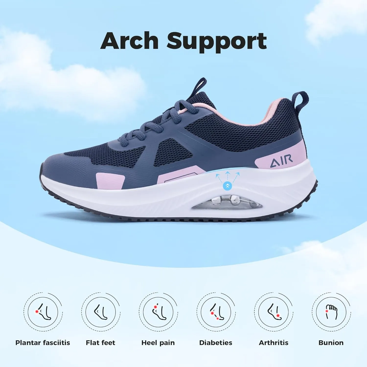 Womens Walking Shoes Orthotic Plantar Fasciitis Tennis Fashion Sneakers with Arch Support for Pain Relief All Day Standing US 6-11