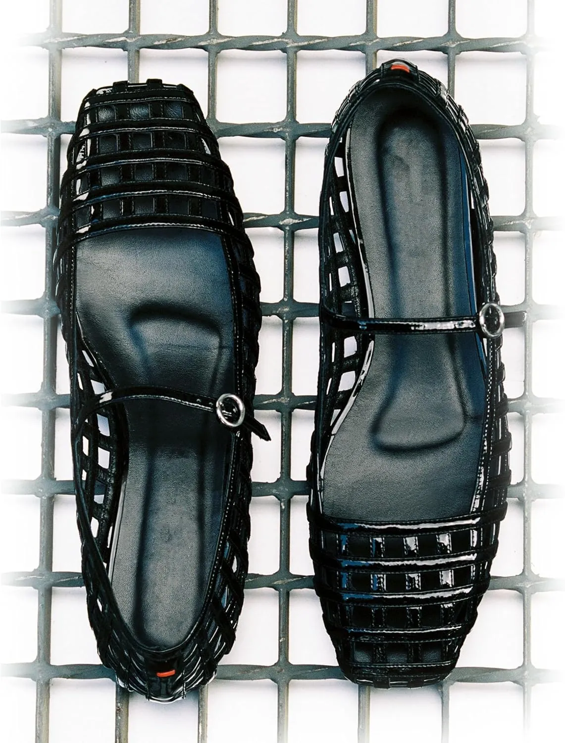 Woven Ballet Flats for Women with Square Toe Breathable Mary Jane Flat Shoes Stylish Buckle Strap