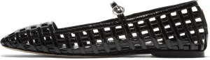 Woven Ballet Flats for Women with Square Toe Breathable Mary Jane Flat Shoes Stylish Buckle Strap
